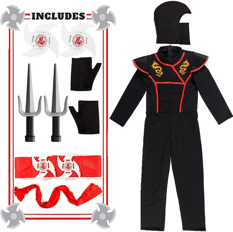 SATKULL Ninja Costumes for Kids Muscle Ninja Costume with Ninjas Accessories Toys Best Children Gifts(Kids-XL-10/12T Black) - Image 2
